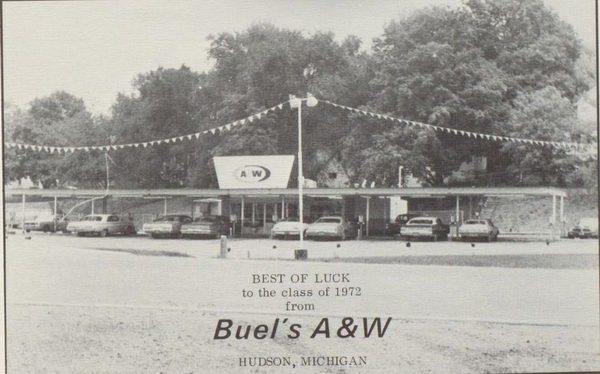 A&W Restaurant - Hudson - 503 S Meridian Rd - 1972 Yearbook Ad (newer photo)